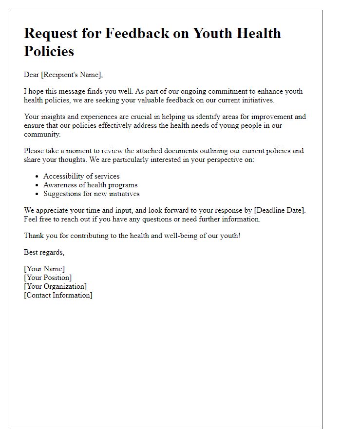 Letter template of feedback solicitation on youth health policies