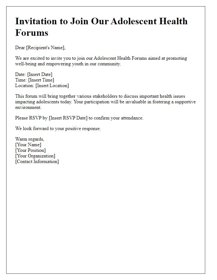 Letter template of invitation to join adolescent health forums