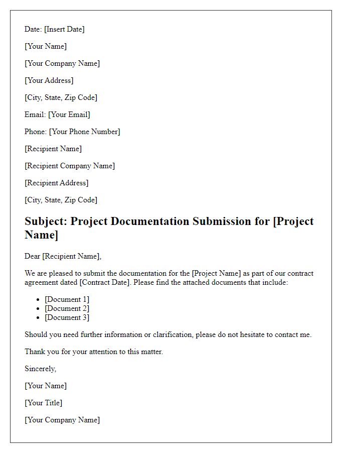 Letter template of contractor project documentation submission