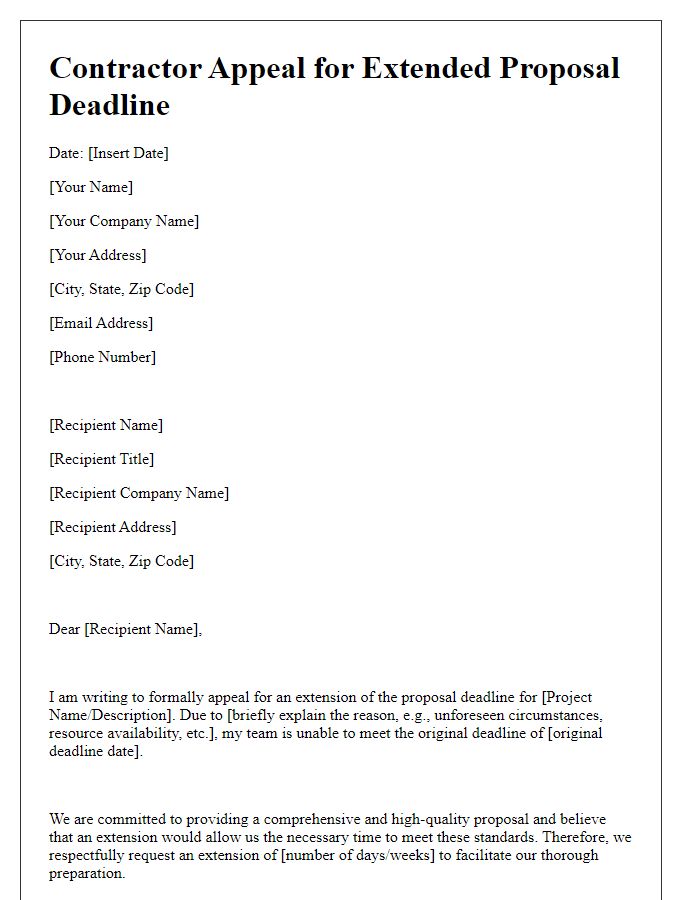 Letter template of contractor appeal for extended proposal deadline