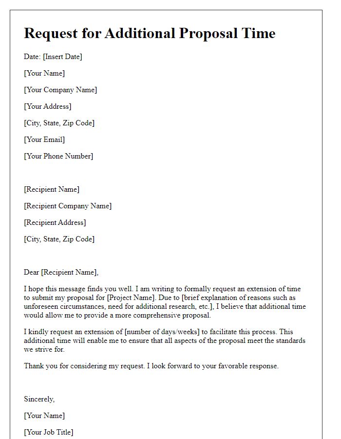 Letter template of contractor request for additional proposal time