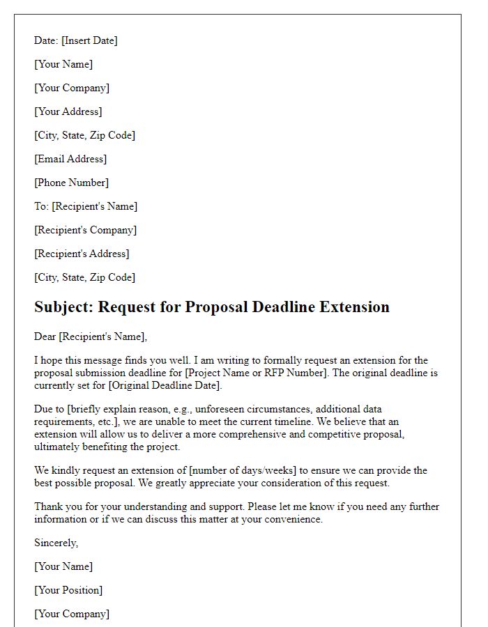 Letter template of contractor request for proposal deadline extension