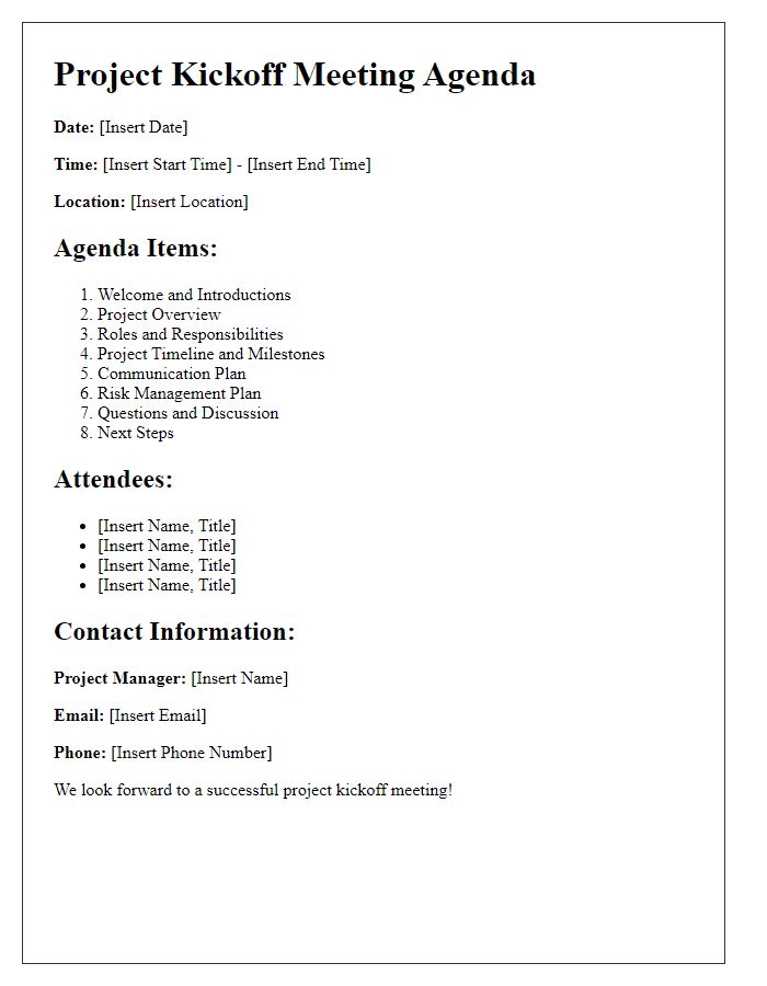 Letter template of contractor meeting agenda for project kickoff