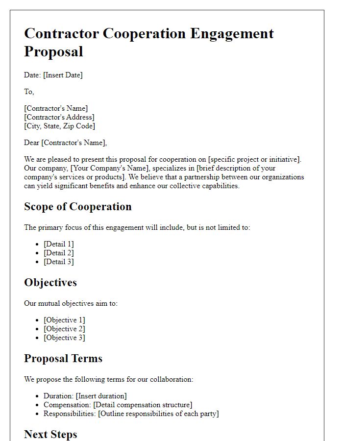 Letter template of contractor cooperation engagement proposal