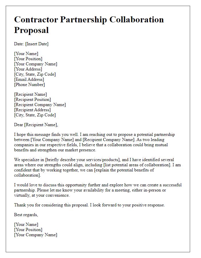 Letter template of contractor partnership collaboration proposal