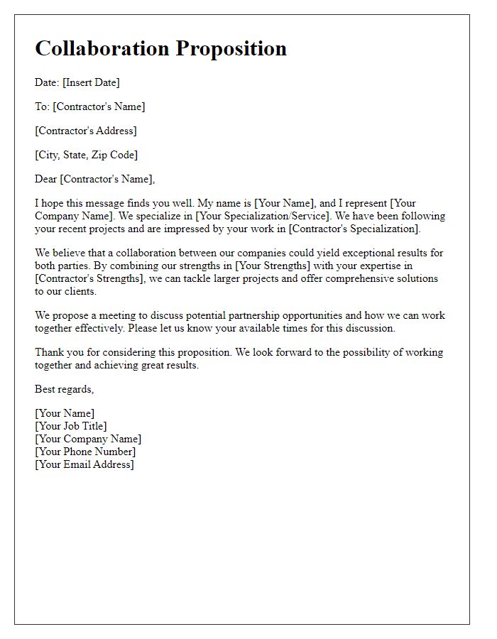 Letter template of contractor teamwork collaboration proposition