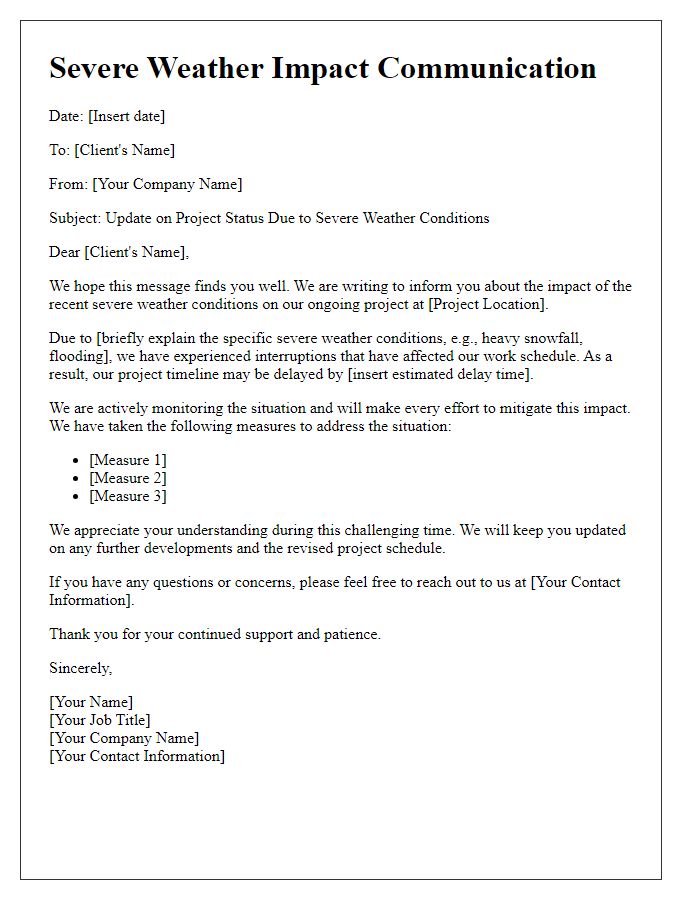 Letter template of contractor severe weather impact communication