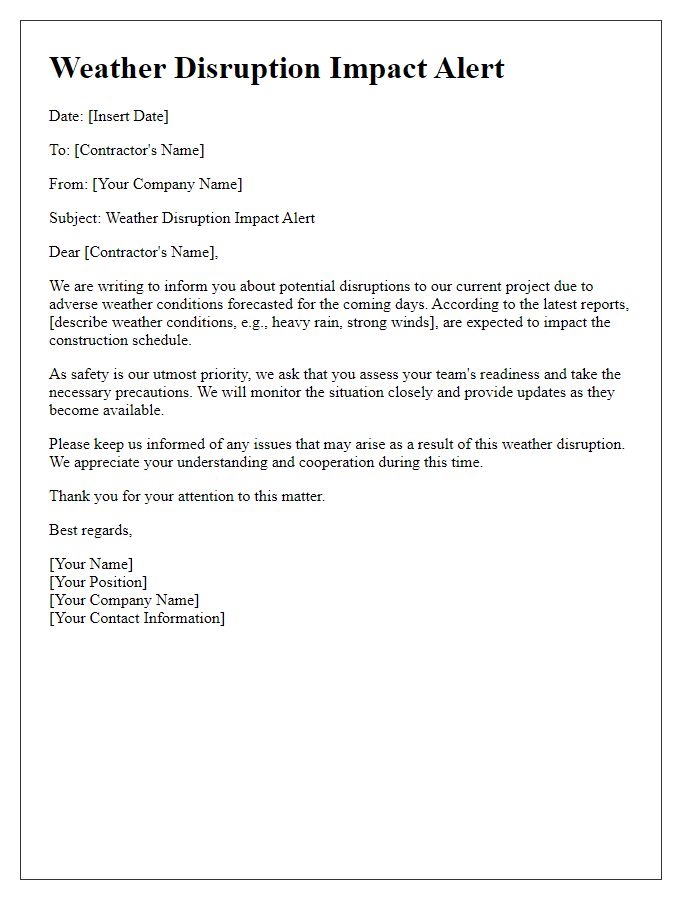 Letter template of contractor weather disruption impact alert