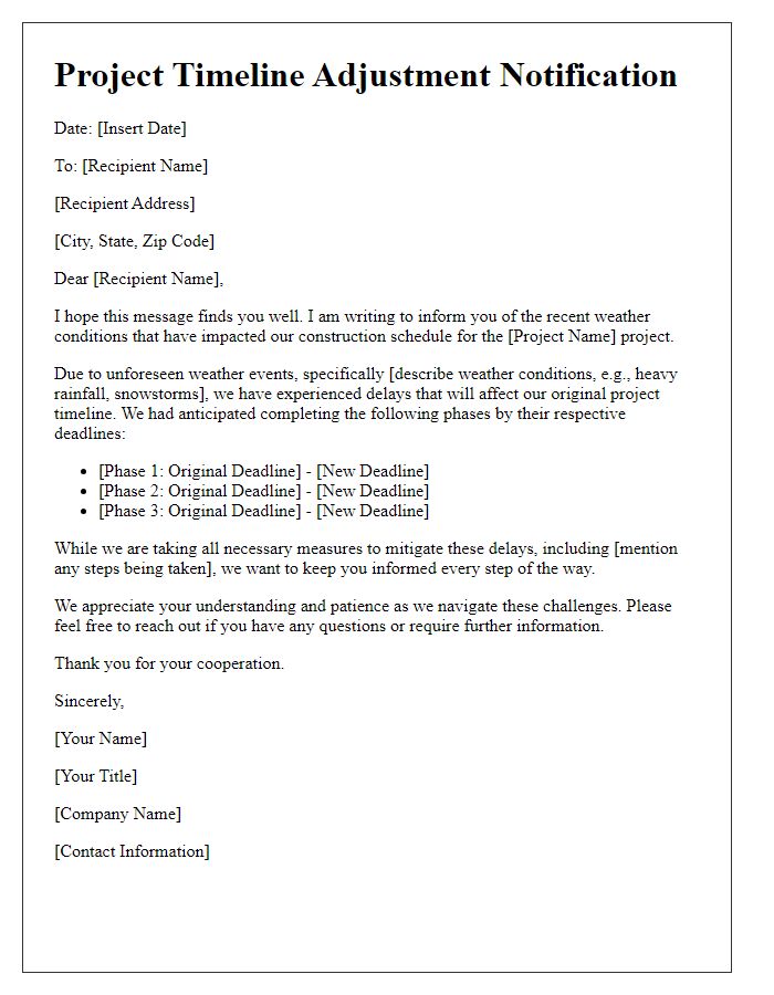 Letter template of contractor weather influence on project timeline