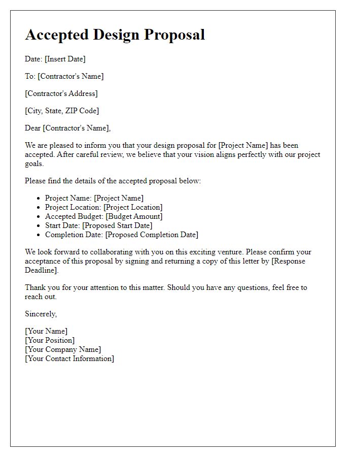 Letter template of accepted design proposal for contractors