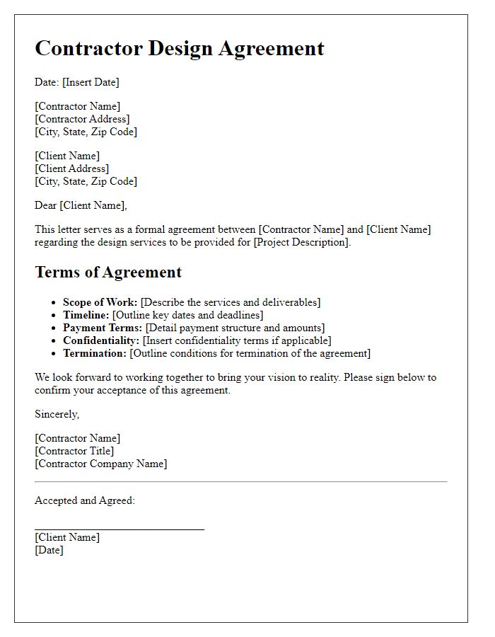 Letter template of contractor design agreement