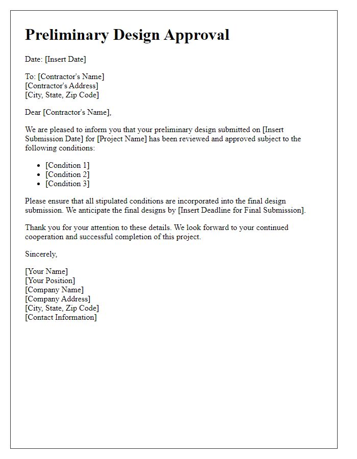 Letter template of preliminary design approval for contractors