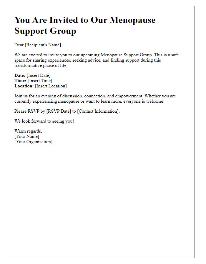 Letter template of menopause support group invitation