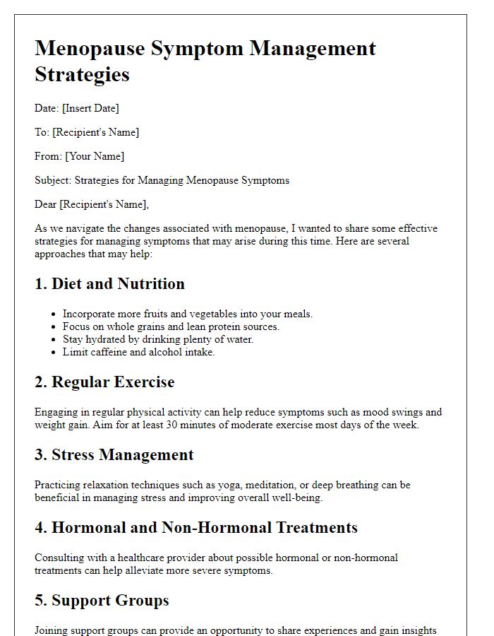 Letter template of menopause symptom management strategies