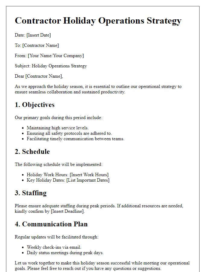 Letter template of Contractor Holiday Operations Strategy