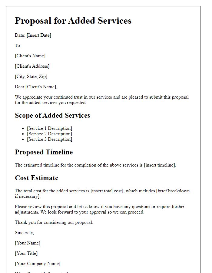 Letter template of contractor added services proposal