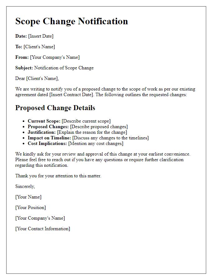 Letter template of contractor scope change notification