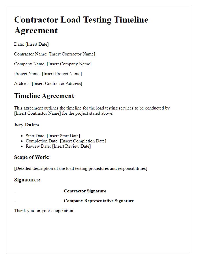 Letter template of contractor load testing timeline agreement