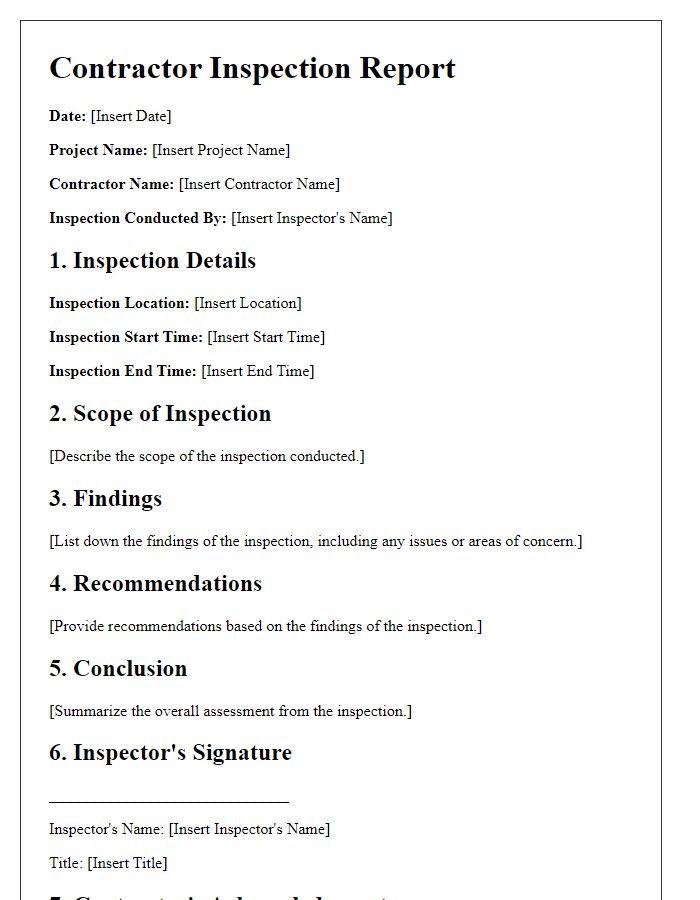 Letter template of Contractor Inspection Report