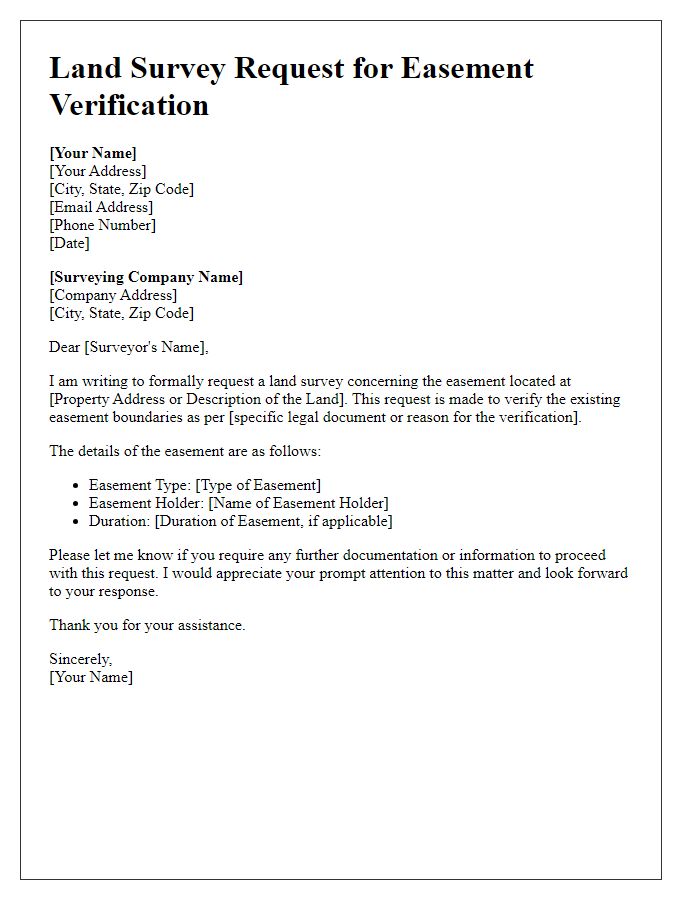 Letter template of land survey request for easement verification.