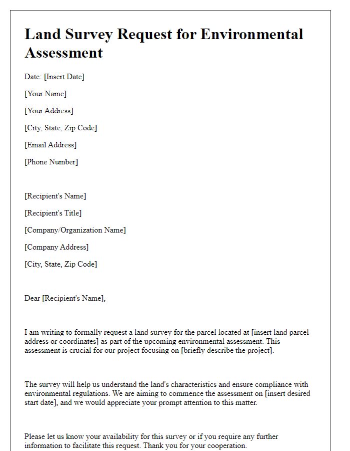 Letter template of land survey request for environmental assessment.