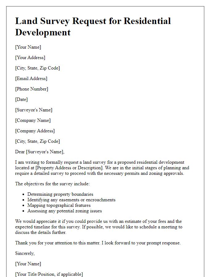 Letter template of land survey request for residential development.