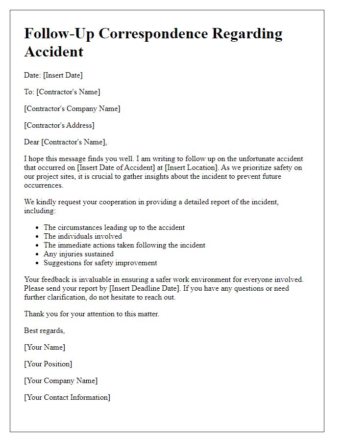 Letter template of contractor accident follow-up correspondence