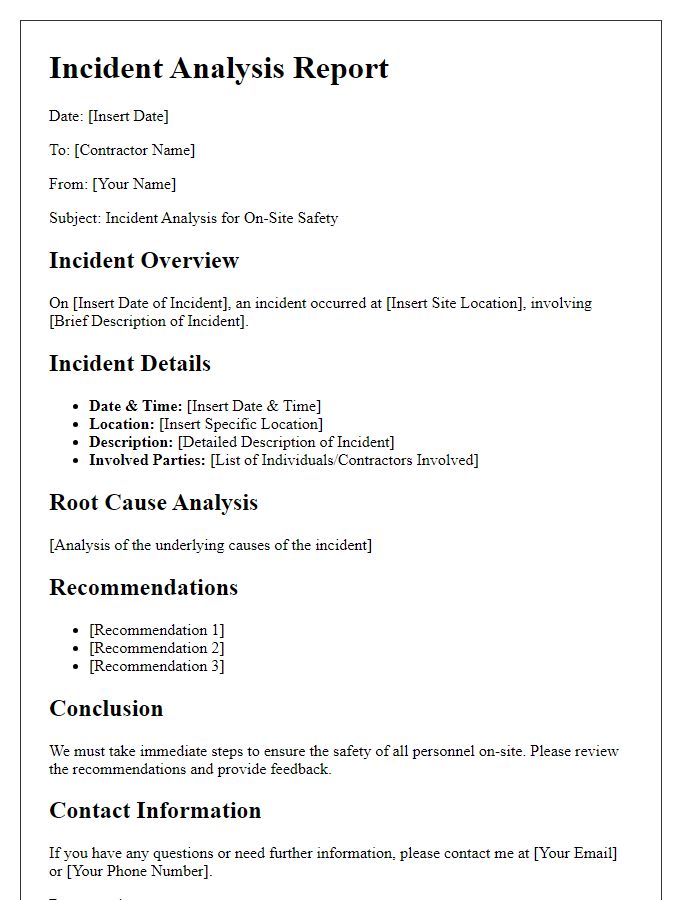 Letter template of contractor incident analysis for on-site safety