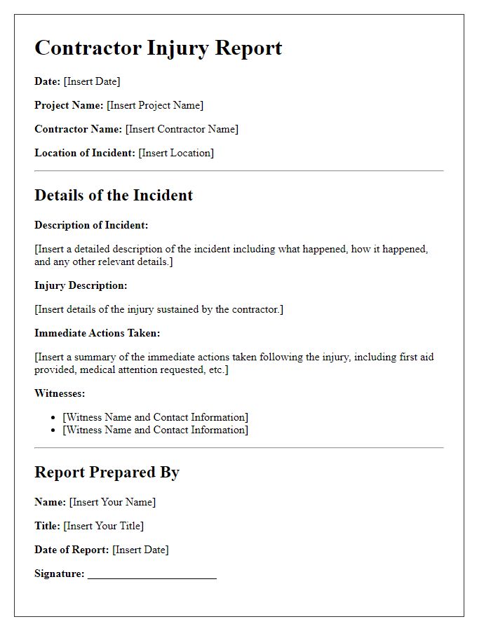 Letter template of contractor injury report for on-site events