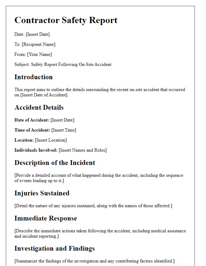 Letter template of contractor safety report following on-site accidents