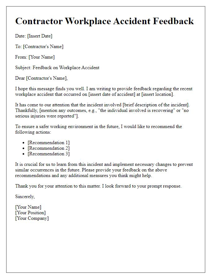 Letter template of contractor workplace accident feedback