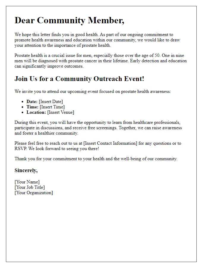 Letter template of prostate health awareness for community outreach