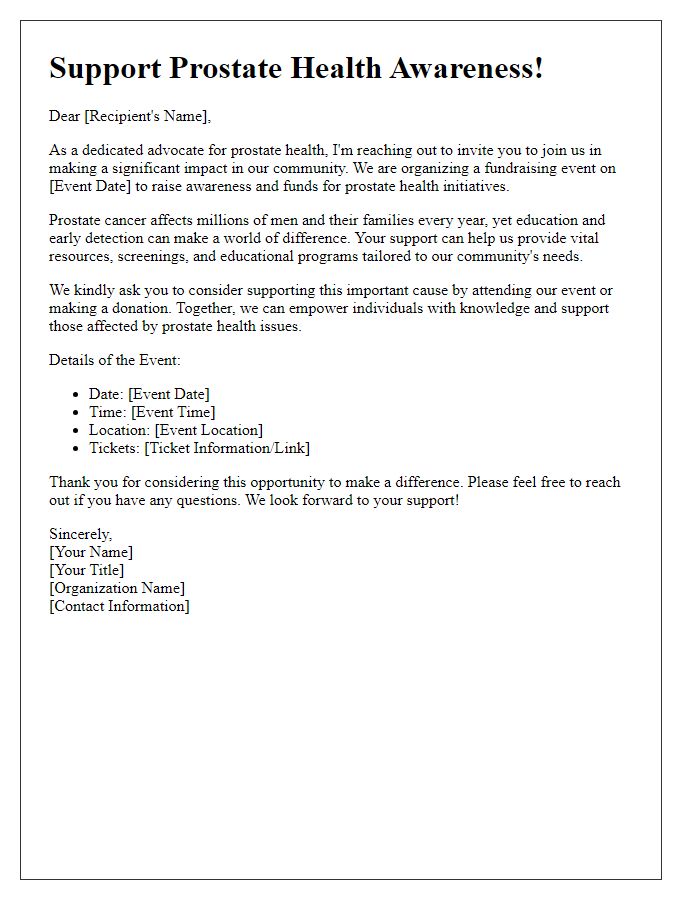 Letter template of prostate health awareness for fundraising events