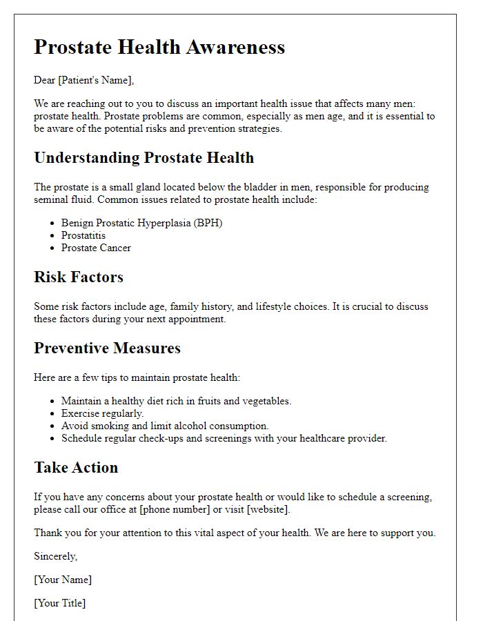 Letter template of prostate health awareness for patient education