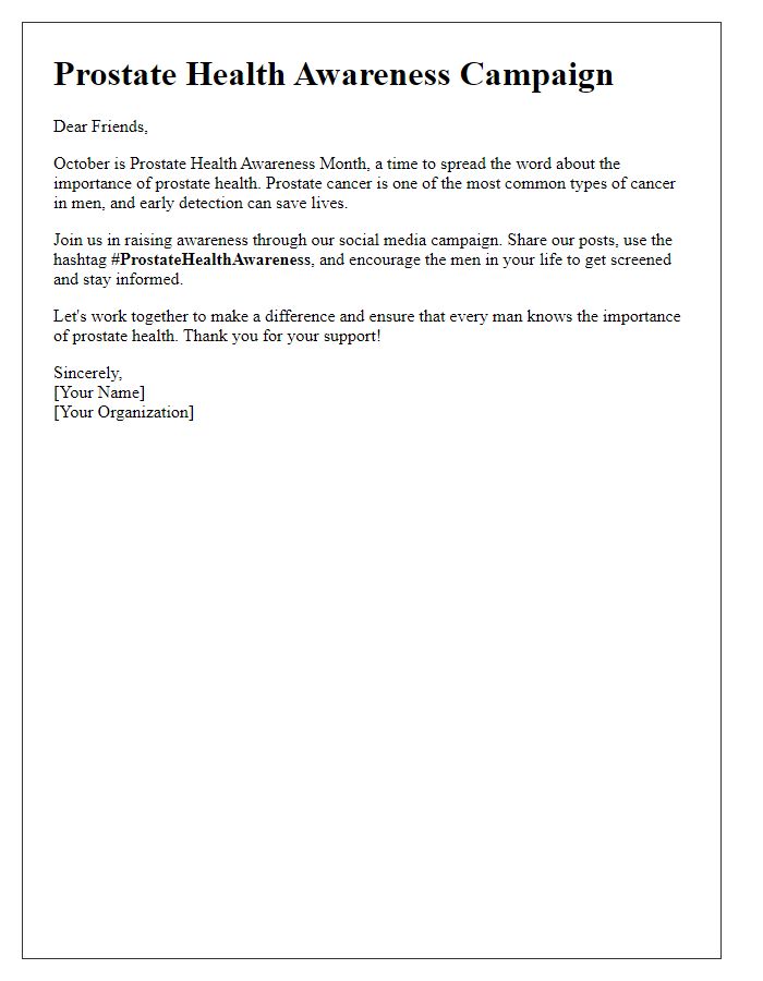 Letter template of prostate health awareness for social media campaigns