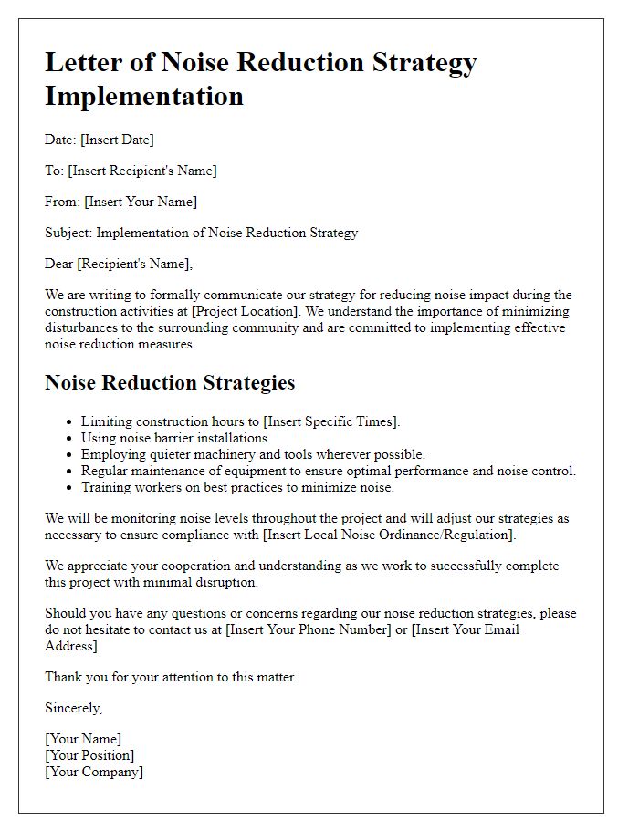 Letter template of Contractor Noise Reduction Strategy Implementation