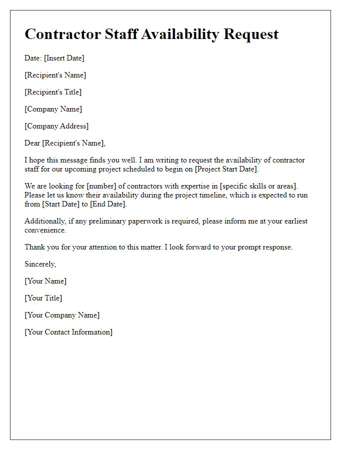 Letter template of contractor staff availability request