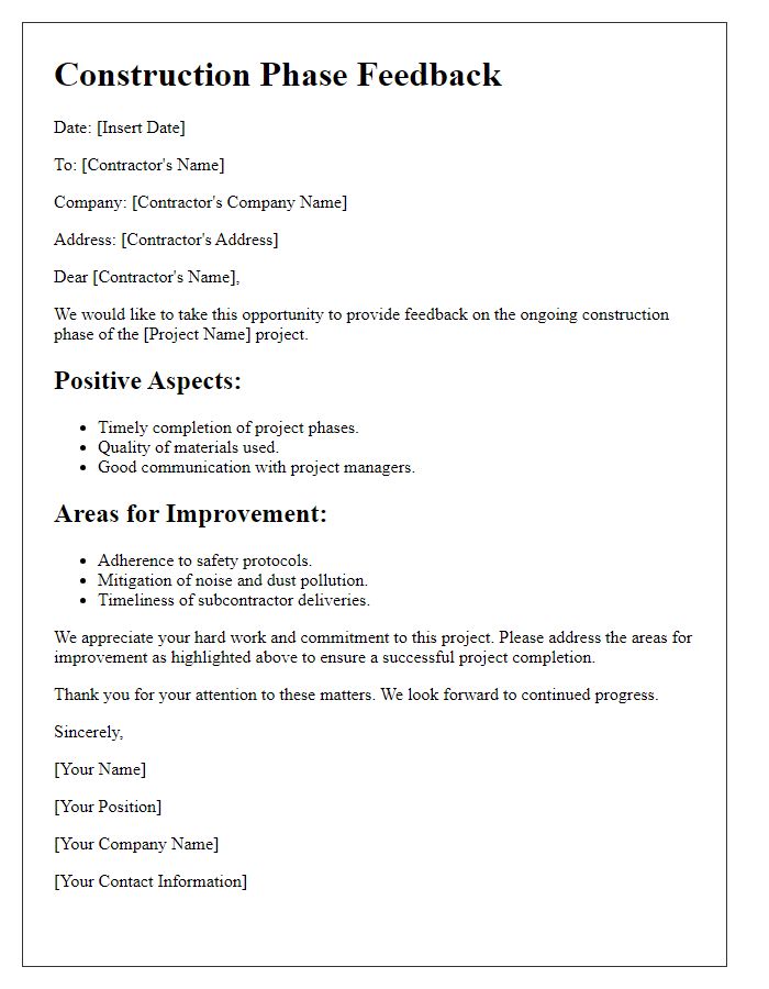 Letter template of Construction Phase Feedback for Contractors