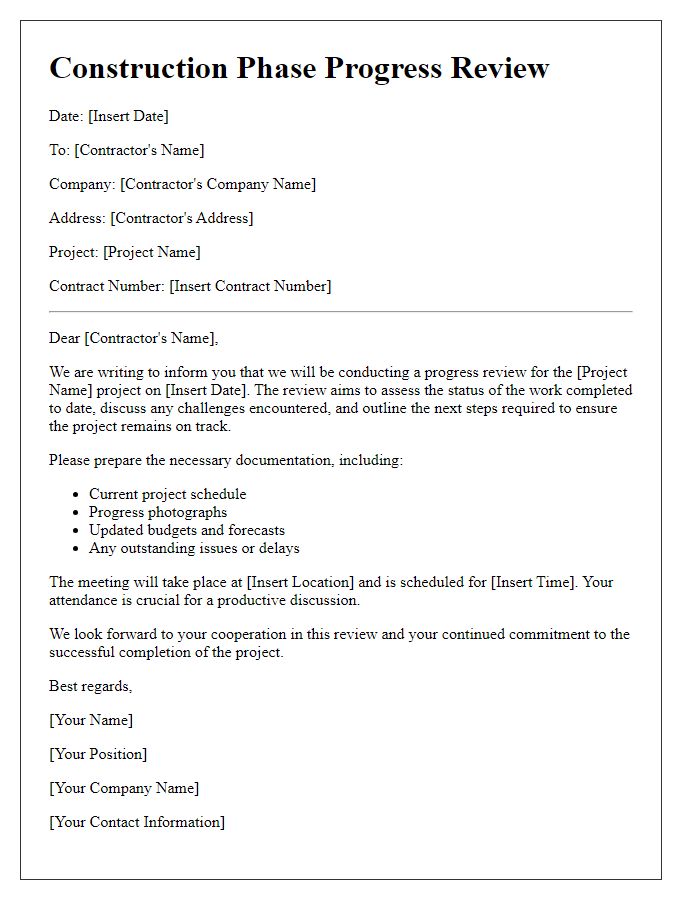 Letter template of Construction Phase Progress Review for Contractors