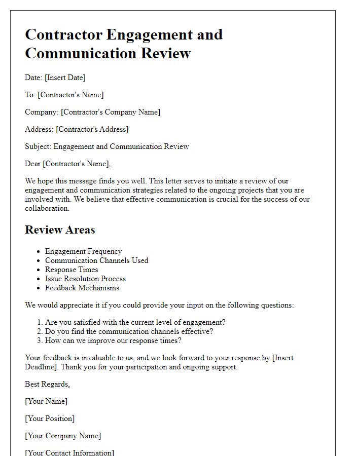 Letter template of Contractor Engagement and Communication Review