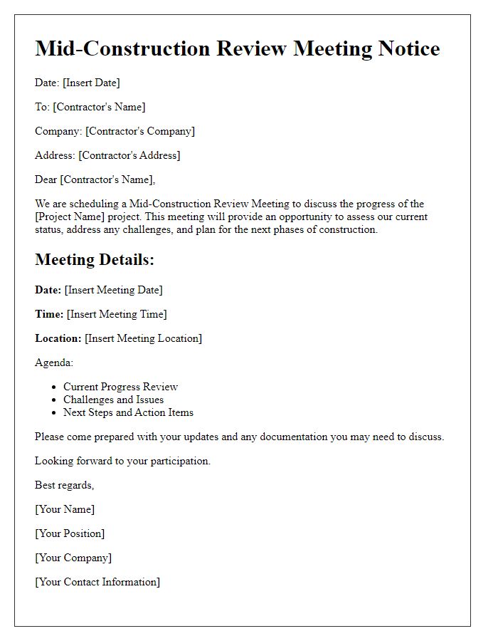 Letter template of Mid-Construction Review Meeting for Contractors