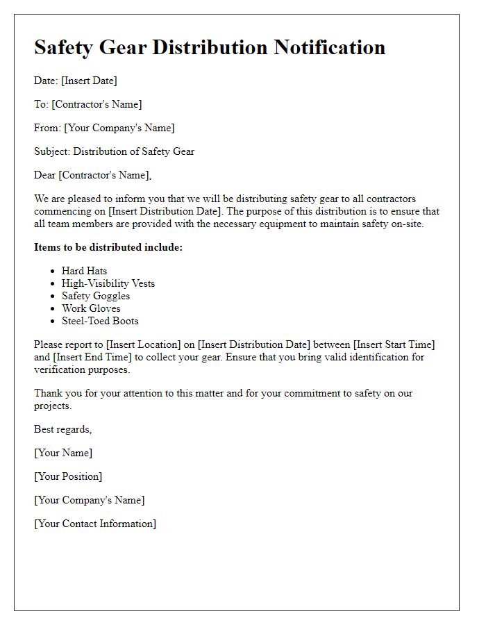 Letter template of contractor safety gear distribution