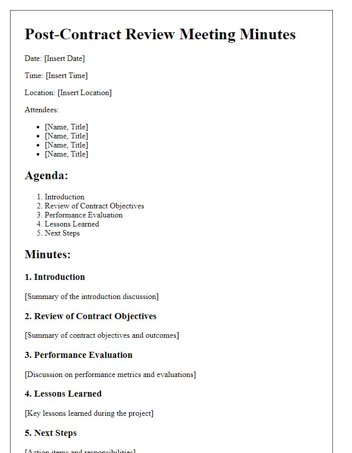 Letter template of contractor post-contract review meeting minutes