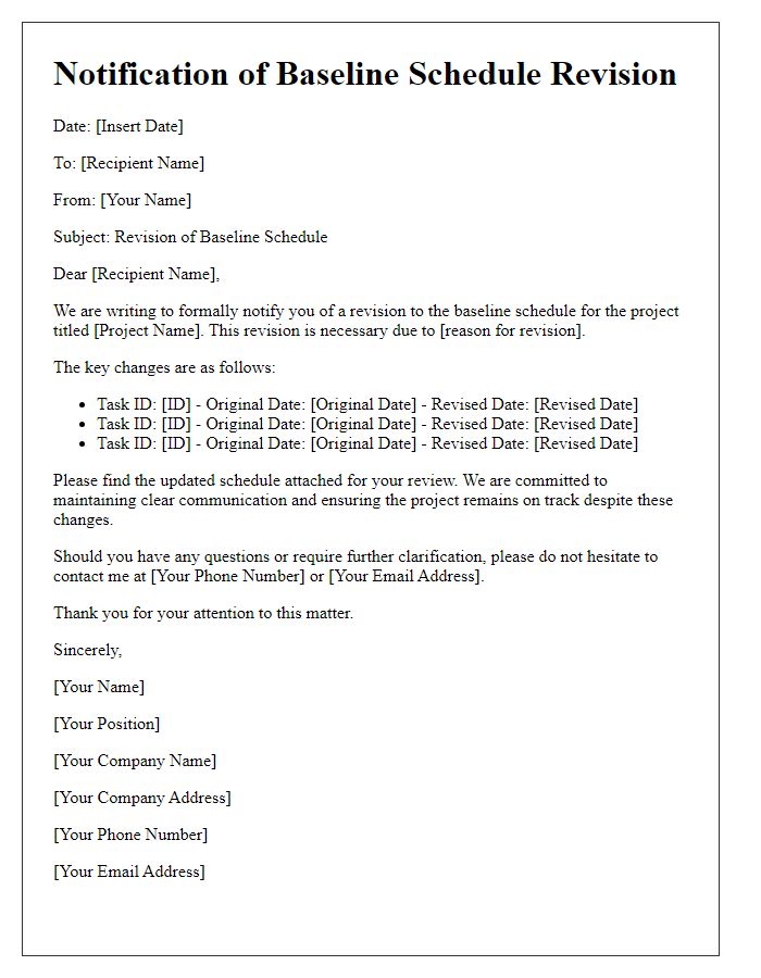 Letter template of contractor baseline schedule revision notification