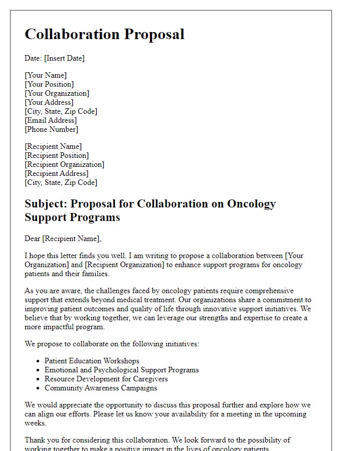 Letter template of collaboration proposal for oncology support programs