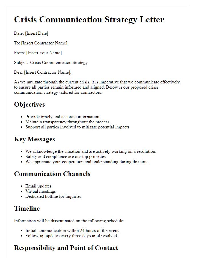 Letter template of crisis communication strategy for contractors.