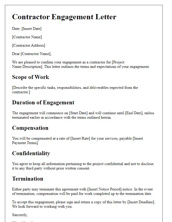 Letter template of contractor engagement resource outline