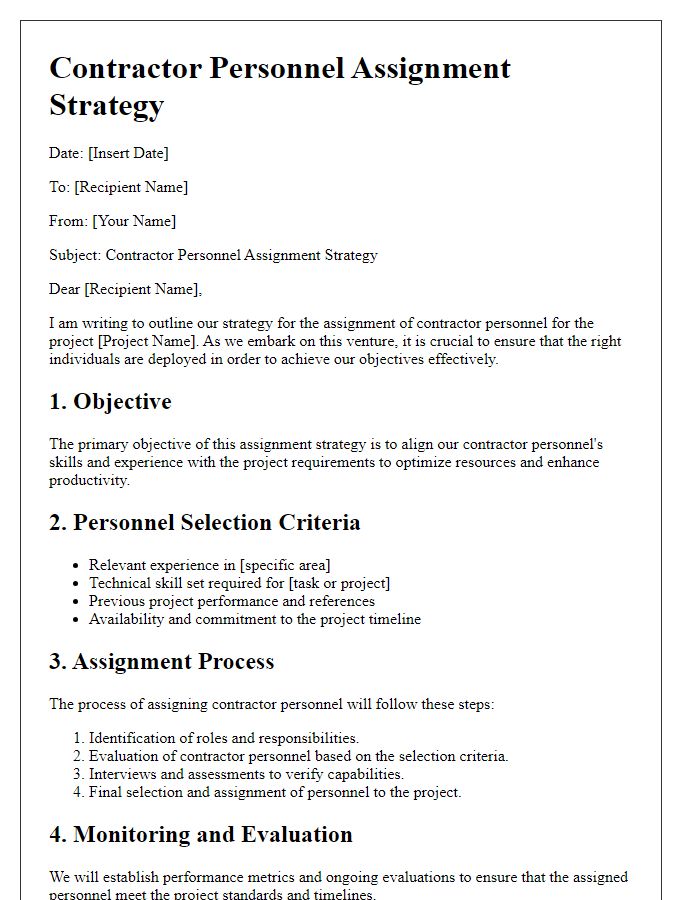 Letter template of contractor personnel assignment strategy