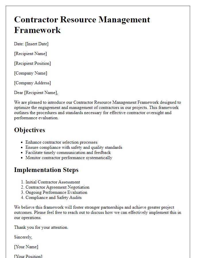 Letter template of contractor resource management framework