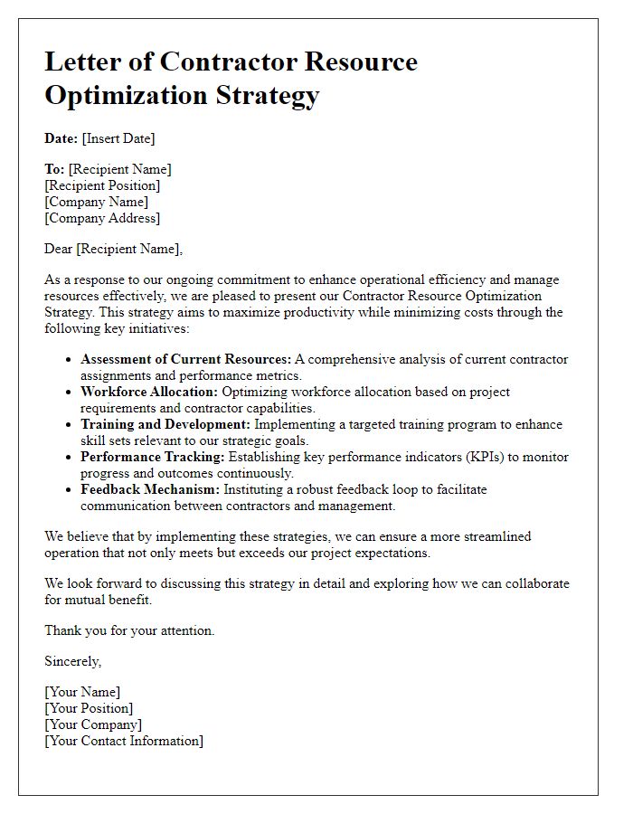 Letter template of contractor resource optimization strategy